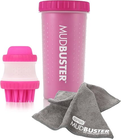 Dexas MudBuster Portable Pet Cleaning Kit with Dog Paw Washer, Pet Bathing Brush, Microfiber Towel, Large, Pink in Saudi Arabia