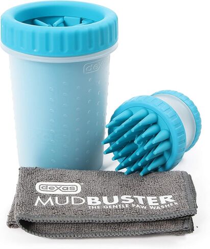 Dexas MudBuster Portable Pet Cleaning Kit with Dog Paw Washer, Pet Bathing Brush, Microfiber Towel, Large, Pink in Saudi Arabia
