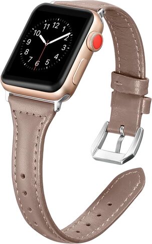 Secbolt Leather Bands Compatible Apple Watch Band 38mm 40mm 41mm 42mm 44mm 45mm Slim Replacement Wristband Sport Strap for Iwatch SE Series 9 8 7 6 5 4 3 2 1 Stainless Steel Buckle in Kuwait