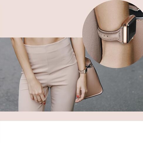 Secbolt Leather Bands Compatible Apple Watch Band 38mm 40mm 41mm 42mm 44mm 45mm Slim Replacement Wristband Sport Strap for Iwatch SE Series 9 8 7 6 5 4 3 2 1 Stainless Steel Buckle in Kuwait