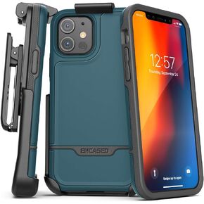 Encased Compatible with iPhone 12 Belt Clip Protective Holster Case (2020 Rebel Armor) Heavy Duty Rugged Full Body Cover with Holder (Black)