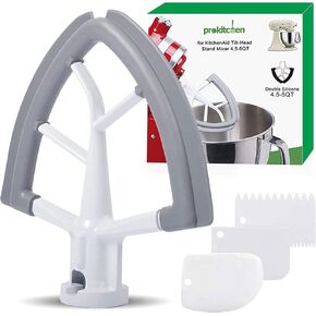 Flex Edge Beater for Kitchenaid Mixer, 4.5-5 Quart Tilt-Head Flat Beater for Kitchen Aid Accessories and Attachments with Silicone Edges Flex Edge Bowl Scraper Bonus 4 Soft Plastic Scraper