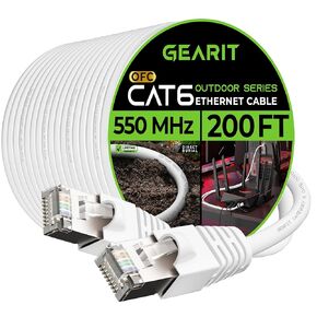 GearIT Cat6 Outdoor Ethernet Cable (200ft) 23AWG Pure Copper, FTP, LLDPE, Waterproof, Direct Burial, In-Ground, UV Resistant, POE, Network, LAN, Internet, Cat 6, Cat6 Cable - 200 Feet