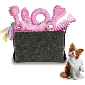 Puppy Toys,7 Pack Puppy Chew Toys for Teething, Cute Pink Small Dog Toys with Storage Box,2-8 Months Teething Toys for Puppies