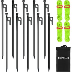 KOMCLUB 20PCS Tent Stakes Heavy Duty Tent Pegs Metal Tent Pegs Canopy Stakes Ground Stakes Spike Steaks for Outdoor Camping Tents Garden Canopies Grassland with Storage Bag