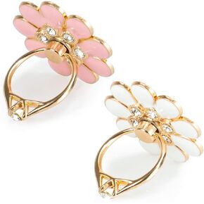 Finger Ring Stand,2 Pack Luxury Glitter Diamond Magnetic Universal Metal Smartphone Finger Ring Grip Holder Kickstand for iPhone/iPad/Samsung/HTC/Nokia/Cellphones/Tablet, Flower, White+Pink