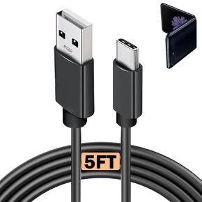 USB C Charger Cable for Samsung Galaxy Z Flip 6, Flip 5, Flip 4, Flip 3, Flip 2, Samsung Galaxy Z Fold6, Fold 5, Fold 4, Fold 3, Fold 2 Samsung Phone Car Power Charging Cord Accessories (5FT Black)