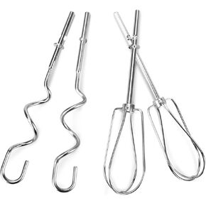 Hand Mixer Turbo Beaters Attachments, for kitchenaid Beaters W10490648, KHM2B, AP5644233, PS4082859, with Dough Hooks Stainless Steel (Pack of 4)