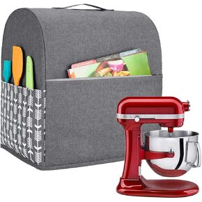 غطاء خلاط بحامل من Yarwo متوافق مع خلاط KitchenAid بسعة 6-8 لتر، وغطاء واقي من الغبار مع مقبض علوي وجيوب للملحقات، سهم رمادي in Kuwait