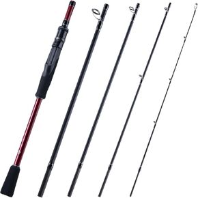 Goture Travel Fishing Rod - Spinning Fishing Rods - Portable 5/6 Sections Adjustable-Length Lightweight 24T Carbon Fiber Fishing Rods for Saltwater Freshwater Trout Bass Walleye Pike, Red