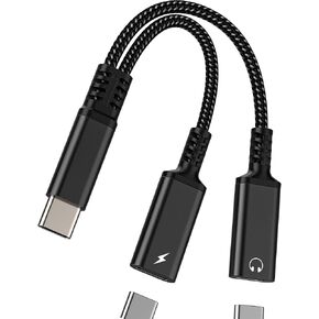 Dual USB-C Headphone Jack Adapter 2 in 1 Charging Cable for Apple iPhone15 Pro Max Plus for iPad Pro Compatible for Samsung Galaxy Note10 Cord DAC Type C Audio Charger Dongle Aux Splitter Accessories