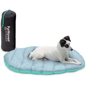 Furhaven Outdoor Travel Dog Bed for Small Dogs w/ Carry Bag, Washable & Foldable, Great for Crates & Kennels - Trail Pup Travel Pillow Mat w/ Stuff Sack Bag - Aqua/Granite Gray, Small