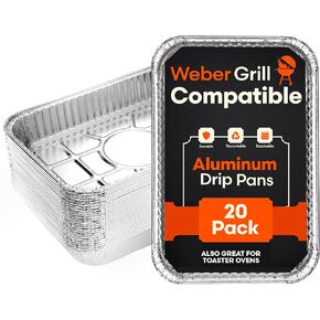 [20 pack] Weber Compatible Drip Pans - Disposable Aluminum Grease Tray Liners For Grills, Easy Drain Management of Weber Grills, 6415, Size - 8 1/2" x 6"