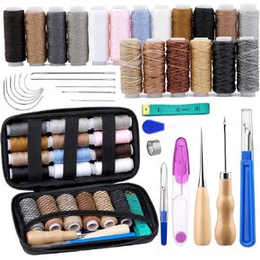 BUTUZE Leather Working Tools, Leather Tool Kit, Practical Leather Craft Kit with Waxed Thread Groover Awl Stitching Punch Hole for Leathercraft Beginner or Adults Gifts - Comes with Tool Manual