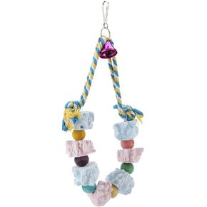 Bird Chew Toy, Colorful Mineral Stone Molar Toy with Bell Pet Birds Beak Grinding Swing for Macaw African Grey Amazon Cockatoo Budgie Parakeet Cockatiel Lovebird