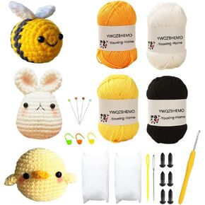 3 Pattern Crochet Kits - Crochet 3 Different Patterns Sets for Beginners/Experts - Rabbit, Chicken, Bee for Adult Starters, Kids, Includes Enough Yarns, Hook, Accessories