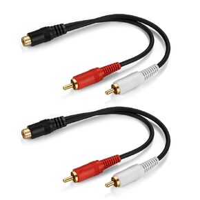 3.5mm Female to 2 RCA Male Cable, Stereo Audio Y Cable, RCA Splitter 1 Female to 2 Male, Gold Plated Adapter, for Smartphone, Tablet, Car Audio, Speaker, MP3, TV, DVD, Home Theater, 2 Pack