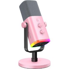FIFINE XLR/USB Microphone, Gaming Recording PC Mic with Headphones Jack, Mute Button, Dynamic RGB Mic for Compute/PS4/PS5, Streaming Mic for Podcasting Voice-Over YouTube Video-AmpliGame AM8 Pink
