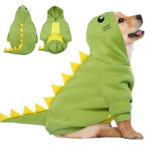 QBLEEV Dinosaur Dog Clothes Pet Costume for Cosplay & Halloween, Dog Hoodie Warm Jacket with Cartoon Design Dog Costumes Halloween Cosplay Party Pet Coat for Small Medium Large Dogs & Cats (Green,XL)