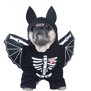 SEIS Dog Bat Costume with Wings Funny Halloween Pet Hoodie Winter Cat Apparel Skeleton Puppy Standing Clothes for Cats Small Medium Dogs French Bulldog Chihuahua (L (Neck Circumference 12.6"/32cm))