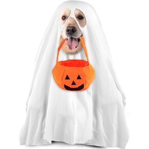 Halloween Ghost Dog Costume, 39.37x59.06 Inch Dog Costume Non-Woven Halloween Pumpkin Bag Halloween Dog Costume Cosplay White Ghost Costume for Dogs Cats Party Supplies (L)