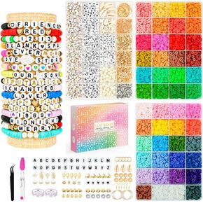 Paodey Bracelet Making Kit, 9000 Pcs Clay Beads Friendship Bracelet Kits, 48 Colors Flat Round Beads for Jewelry Making Kit Polymer Heshi Disc Letter Beads Crafts Gift for Adults Teen Girls（3 Boxes）