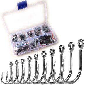 220/100PCS AORZOV High-Carbon Steel Fishing Hooks with Barbs, 8/10 Sizes Premium Fish Hooks Set, Strong Sharp Fish Hook with a Portable Plastic Box for Freshwater/Seawater