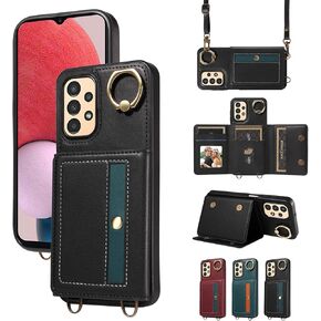 Phone Case for Samsung Galaxy A13 4G/5G Wallet Cover with Crossbody Shoulder Strap and Leather Card Holder Credit Pocket 360°Rotatable Stand Cell A04s M13 G5 A 13 LTE 13A 2022 Girls Men Red