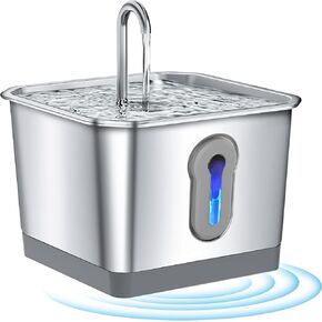 Battery Operated Cat Water Fountain, 3.5L/118oz Stainless Steel Dog Water Fountain with Motion Sensor, Automatic Wireless Water Dispenser Indoor for Pets with Water Level Window, Multi-Filtration