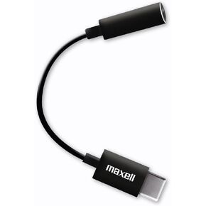 Maxell Sync Up USB-C Headphone Adapter, 3.5mm Audio Jack to USB-C, Reversible, 197294, Black