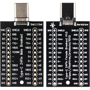 whiteeeen 2pcs USB Type C Male and Female Breakout 24pin Full Pins Output (Type-C Female + Type-C Male)