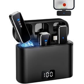 DAMAFE M3 2 in 1 Wireless Lavalier Microphone for iPhone iPad Lapel Mic with Charging Case, 3 Mode Denoise, and 82ft Range - Perfect for Video Recording, Vlogging, YouTube, Interviews