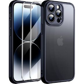 for iPhone 14 Pro Max Case,[Full Camera Protection] with 2X Screen Protectors,Matte Protective and Non-Slip Slim Shockproof Men Women Phone Cover.(Black)