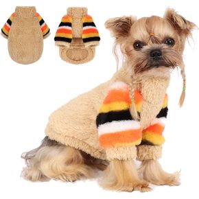 YIKEYO Dog Sweaters for Small Dogs, Chihuahua Fleece Clothes, XXS Dog Clothes Winter Warm Puppy Sweaters Boys Girls, Rainbow Sleeve Dog Sweater，Tiny Dog Outfits for Teacup Yorkie (Purple, XX-Small)