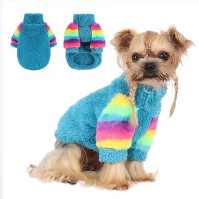 YIKEYO Dog Sweaters for Small Dogs, Chihuahua Fleece Clothes, XXS Dog Clothes Winter Warm Puppy Sweaters Boys Girls, Rainbow Sleeve Dog Sweater，Tiny Dog Outfits for Teacup Yorkie (Purple, XX-Small)