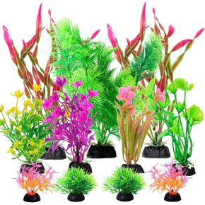 Fish Tank Accessories, 11 Pcs Aquarium Decorations Plants, Artificial Green Plastic Plants, Fish Tank Artificial Plastic Plants for Household and Office