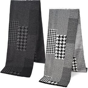 EINSKEY Men's Winter Scarf, 2-Pack Warm Cashmere Feel Wool Blend Tassel Contrast Striped Plaid Soft Long Fashion Scarves