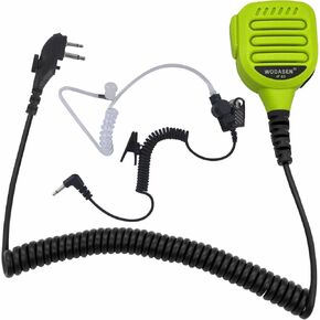 WODASEN IP65 Waterproof Walkie Talkie Speaker Mic Heavy Duty Remote Radio Microphone Shoulder Handheld Lapel Mic Green with 3.5mm Audio Jack for Hytera BD502i BD552i PD402i TC-508 RCA RDR2500