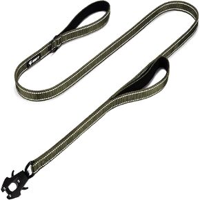 GEIT 4/5/6FT Heavy Duty Dog Leash, 2 Handles Reflective Rope Leashes, Walking Lead with Quick Release/Locking Tactical Frog Clip for Small Medium and Large Dogs, Black