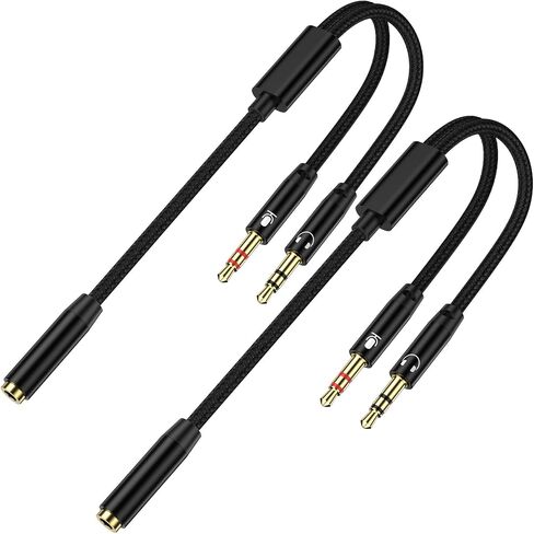 Headphone Splitter Cable for Computer 3.5mm Female to 2 Dual 3.5mm Male Nylon Braided Audio Splitter Cable Microphone Stereo Jack Smartphone Earphones Port Cord Gaming Headset to PC Laptop Adapter in Saudi Arabia
