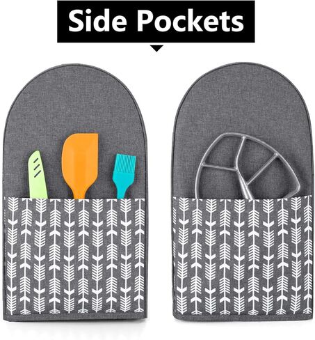 غطاء خلاط بحامل من Yarwo متوافق مع خلاط KitchenAid بسعة 6-8 لتر، وغطاء واقي من الغبار مع مقبض علوي وجيوب للملحقات، سهم رمادي in Kuwait