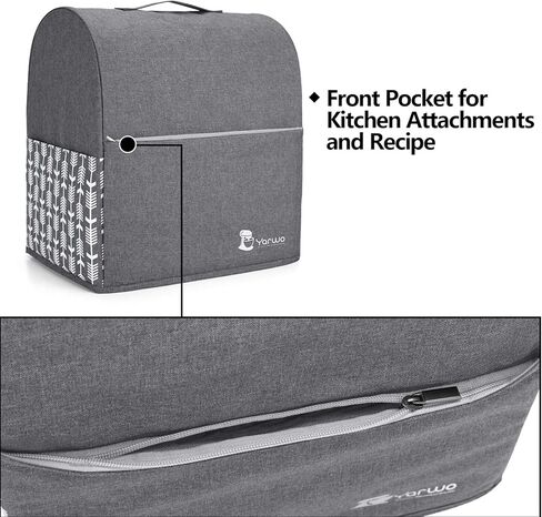 غطاء خلاط بحامل من Yarwo متوافق مع خلاط KitchenAid بسعة 6-8 لتر، وغطاء واقي من الغبار مع مقبض علوي وجيوب للملحقات، سهم رمادي in Kuwait