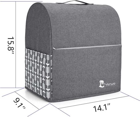 غطاء خلاط بحامل من Yarwo متوافق مع خلاط KitchenAid بسعة 6-8 لتر، وغطاء واقي من الغبار مع مقبض علوي وجيوب للملحقات، سهم رمادي in Kuwait