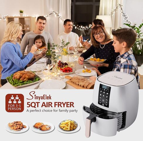 Air Fryer Happy New Year Gift 5 Quart 1500W Electric Cooker Oven Dehydrator, 6 Cooking Presets with LED Digital Display Touch Screen (White) in Saudi Arabia