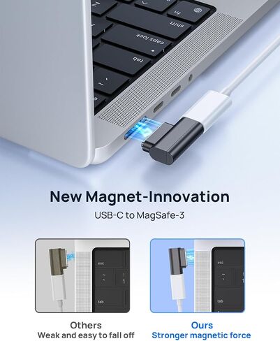 محول Lanhiem 140 وات PD للشحن السريع USB C إلى محول مغناطيسي 3، محول من النوع C إلى Mags 3 مع ضوء مؤشر LED لجهاز MacBook Pro 2024/2023/2021 (M1/M2/M3، 14/16 بوصة)، MacBook Air (M2/M3) )، فضة in Kuwait