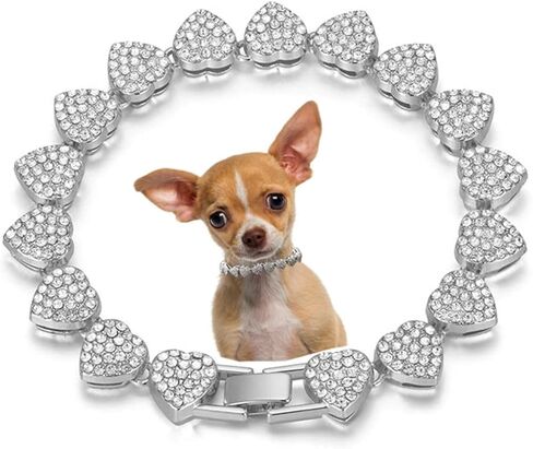 Gold Dog Necklace with Bling, Heart Style Sparkle Diamond Chain Sparkly Cat Collars Fancy Glitter Rhinestone Puppy Jewelry for XXS XS Small Medium Pet Dogs Kitten, 8-Inch in Saudi Arabia