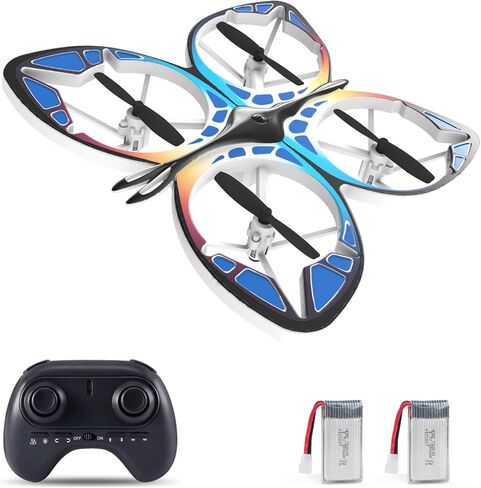 Mini Drone for Kids, RC Butterfly Drone with Colorful LED Lights, RC Quadcopter with 3D Flip, Headless Mode, Altitude Hold, 2 Batteries, Great Gift Toy for Beginners, Boys and Girls (Blue) in Kuwait