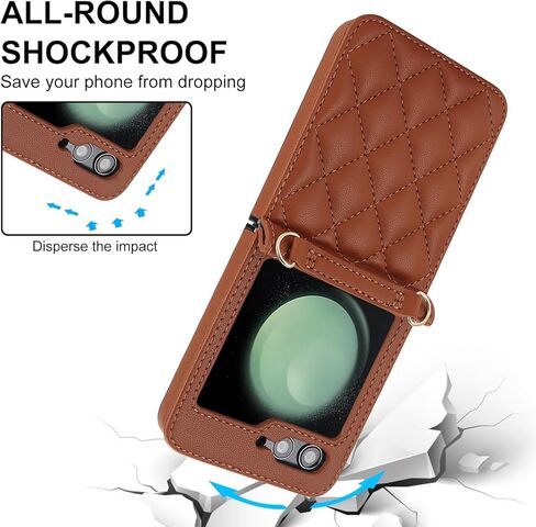 حافظة هاتف LBYZCASE لهاتف Z Flip 6 2024، حافظة محفظة لهاتف Samsung Galaxy Z Flip 6 مع جلد مدمج، حزام معصم، حقيبة يد لحمل الهاتف للنساء (بني) in Saudi Arabia