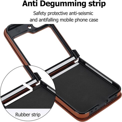 حافظة هاتف LBYZCASE لهاتف Z Flip 6 2024، حافظة محفظة لهاتف Samsung Galaxy Z Flip 6 مع جلد مدمج، حزام معصم، حقيبة يد لحمل الهاتف للنساء (بني) in Saudi Arabia