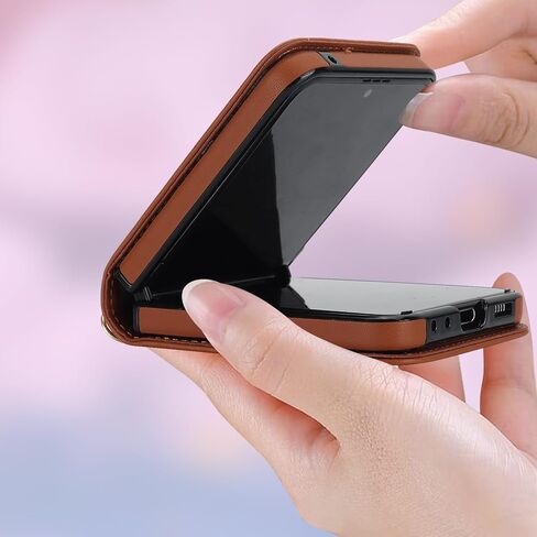 حافظة هاتف LBYZCASE لهاتف Z Flip 6 2024، حافظة محفظة لهاتف Samsung Galaxy Z Flip 6 مع جلد مدمج، حزام معصم، حقيبة يد لحمل الهاتف للنساء (بني) in Saudi Arabia